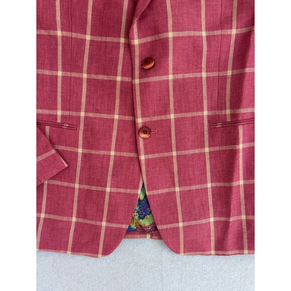 NWT Men's Tallia 100% Linen Windowpane Blazer Sportcoat 42R jacket Red/tan - Picture 9 of 10